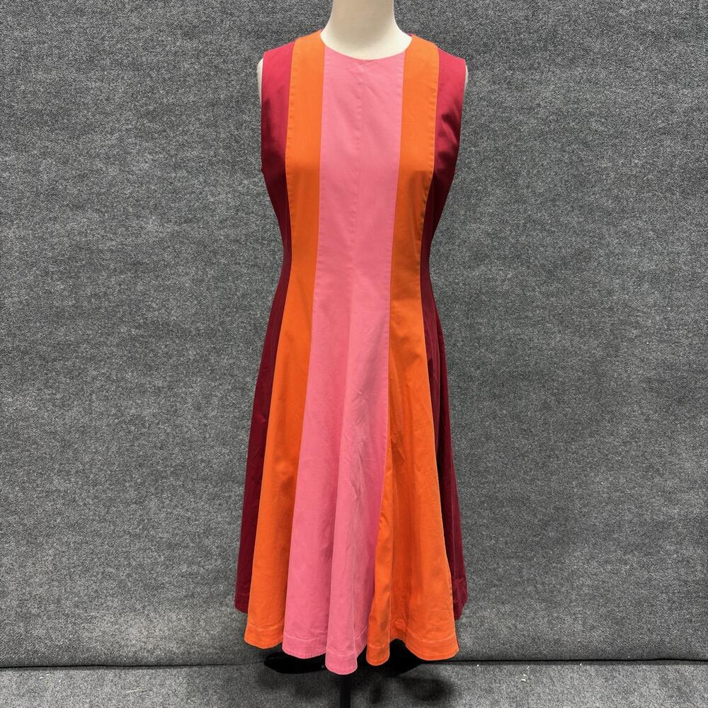 Roksanda Dress Womens 8 Pink Orange Colorblock Fit Flare Sleeveless Midi Party